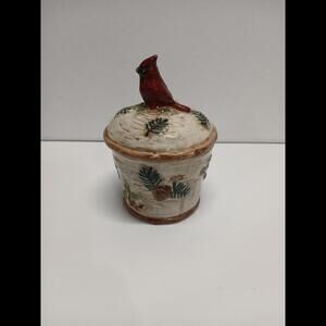 Sonoma Knollwood Pinecone and Cardinal Trinket Jar Dish‎